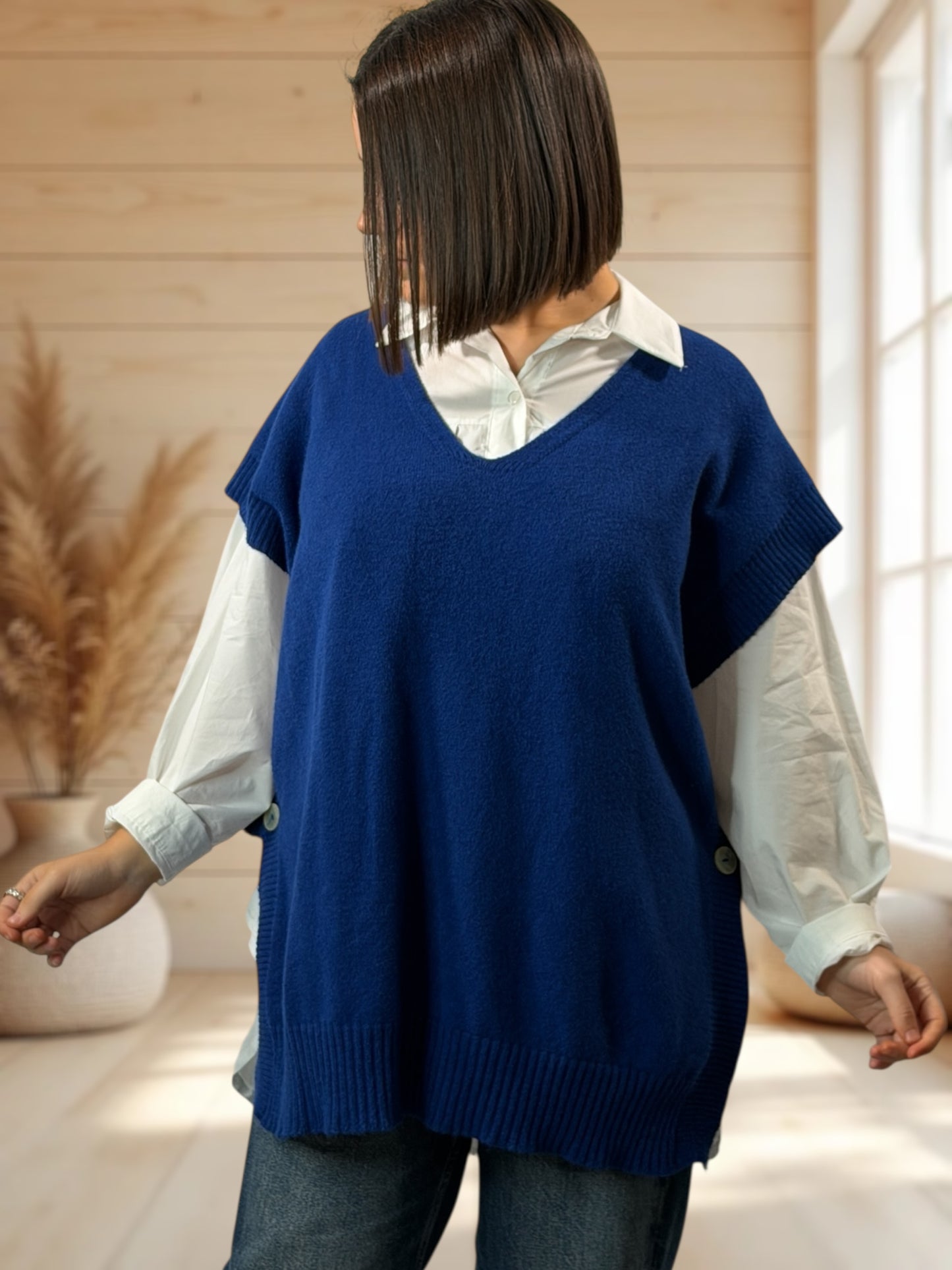 AURELIE - PULL BLEU IMPERIAL SANS MANCHES JUSQU'A LA TAILLE 52