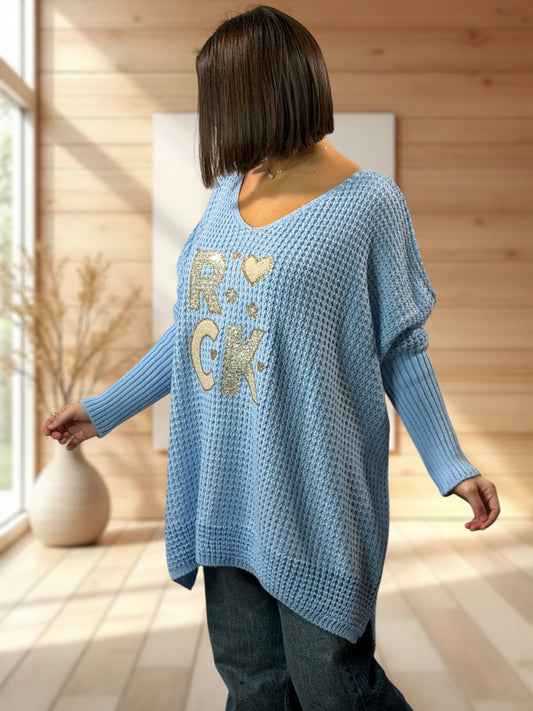 OLIVIA - PULL OVERSIZE BLEU JUSQU'A LA TAILLE 56/58