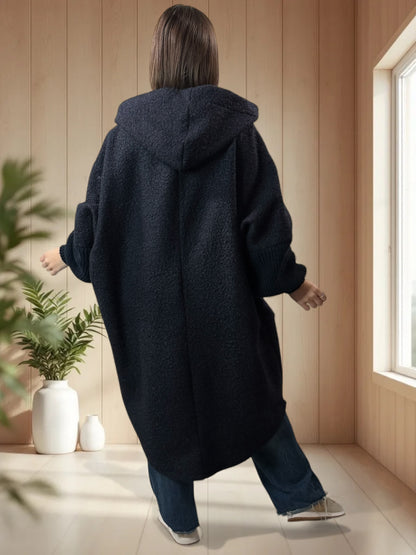 VIRGINIE - MANTEAU OVERSIZE MARINE A CAPUCHE JUSQU'A LA TAILLE 54