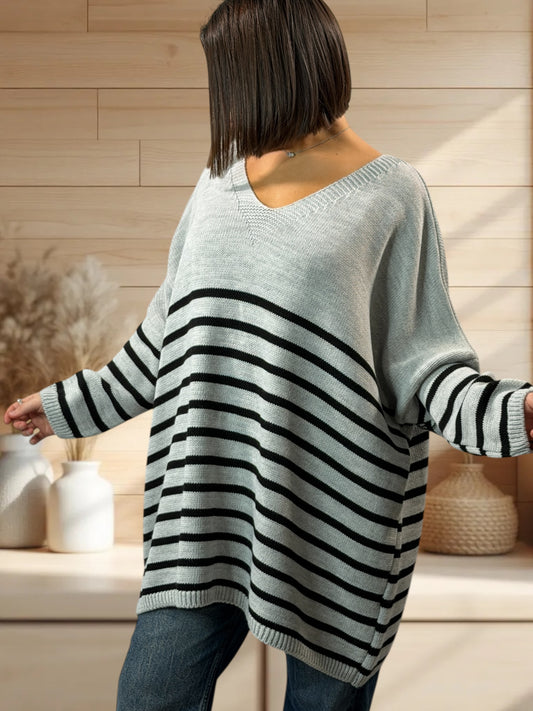 MANU - PULL MARINIERE GRIS JUSQU'A LA TAILLE 56/58