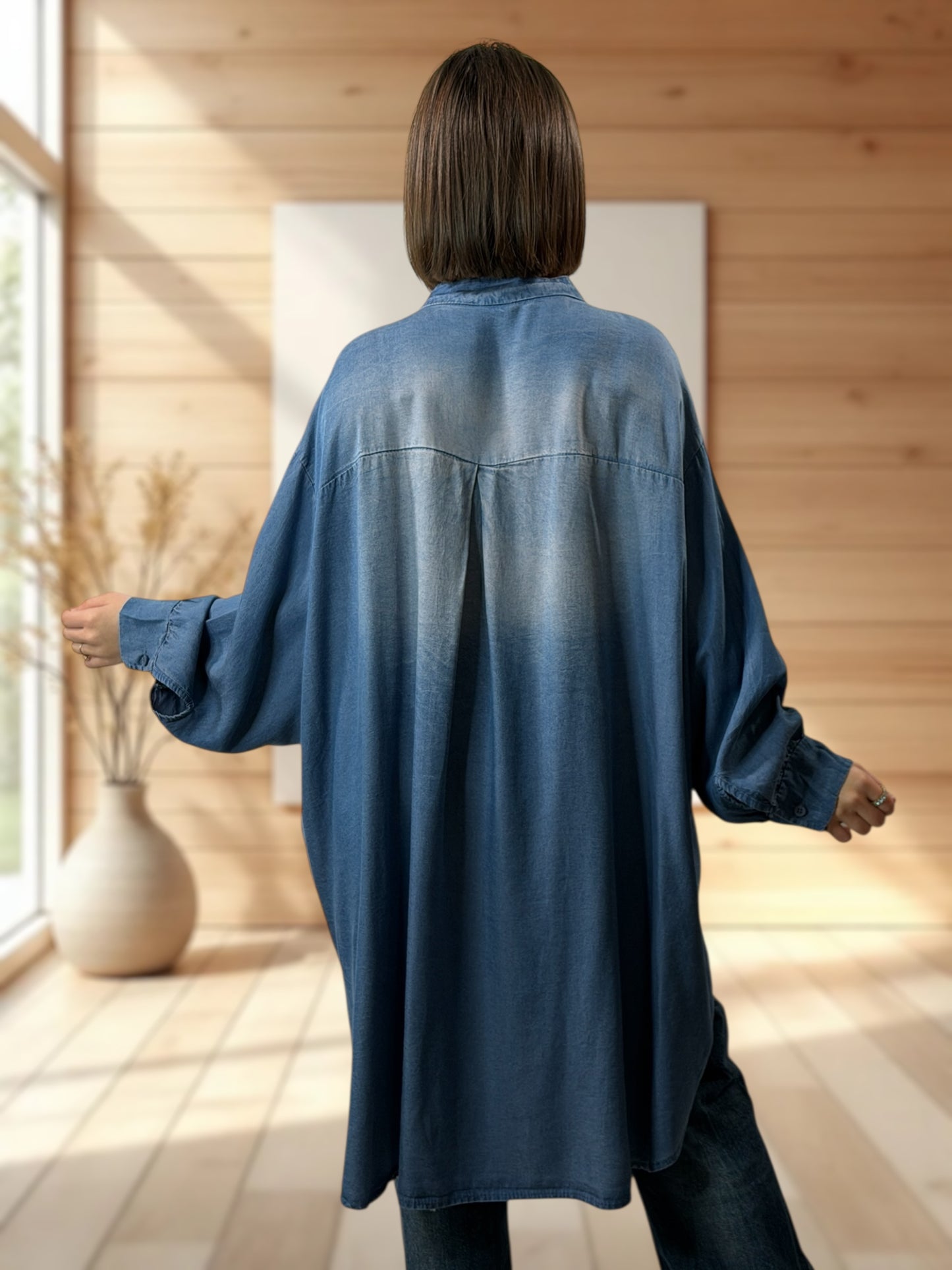 OCEANE - CHEMISE OVERSIZE JEAN TENCELL JUSQU'A LA TAILLE 56/58