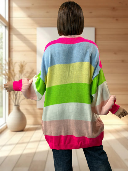 BARBARA - PULL A RAYURE MULTICOLORE JUSQU'A LA TAILLE 56