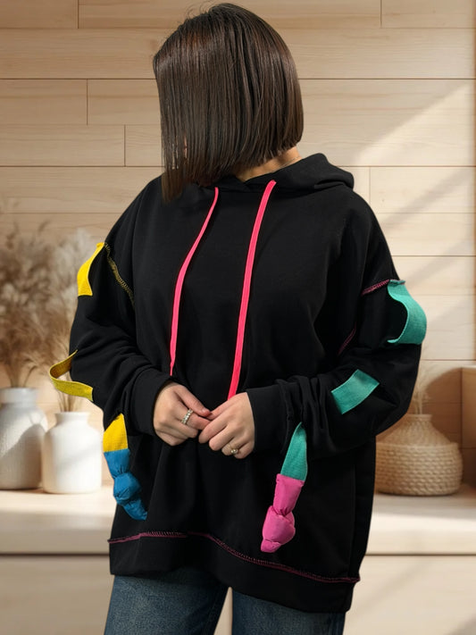 MAXENCE - SWEAT A CAPUCHE OVERSIZE NOIR JUSQU'A LA TAILLE 54