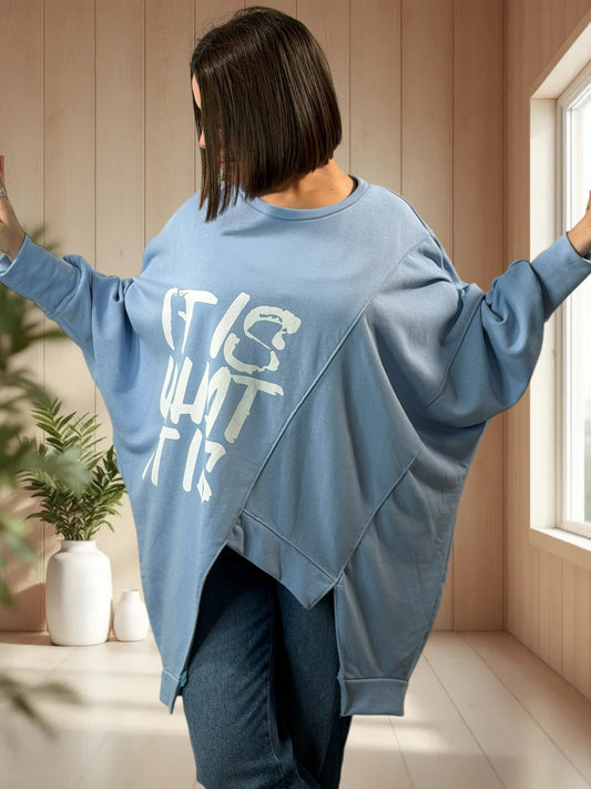 TEDDY - SWEAT OVERSIZE BLEU JUSQU'A LA TAILLE 56