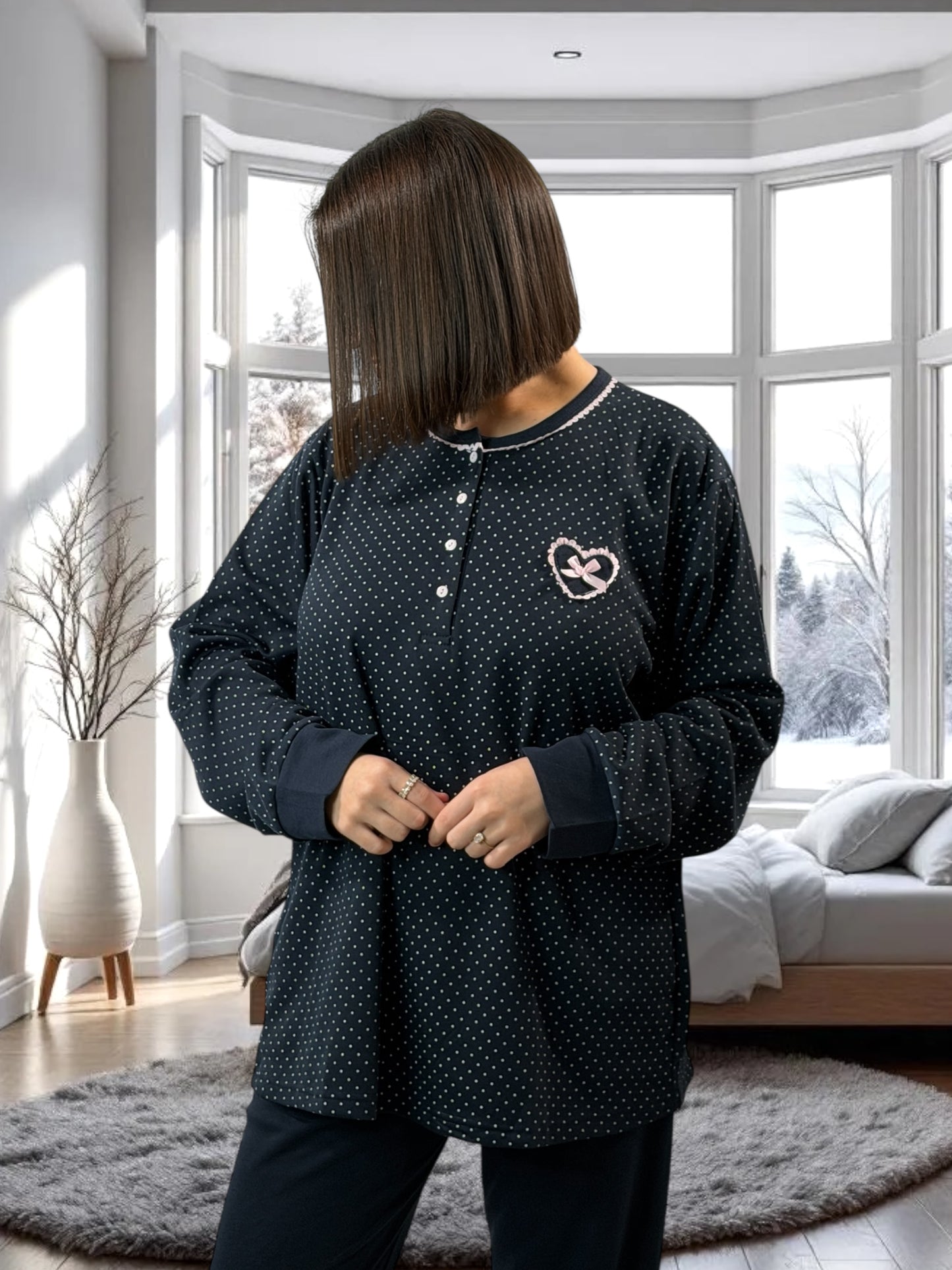 BELLA - PYJAMA MARINE A POIS 54/56