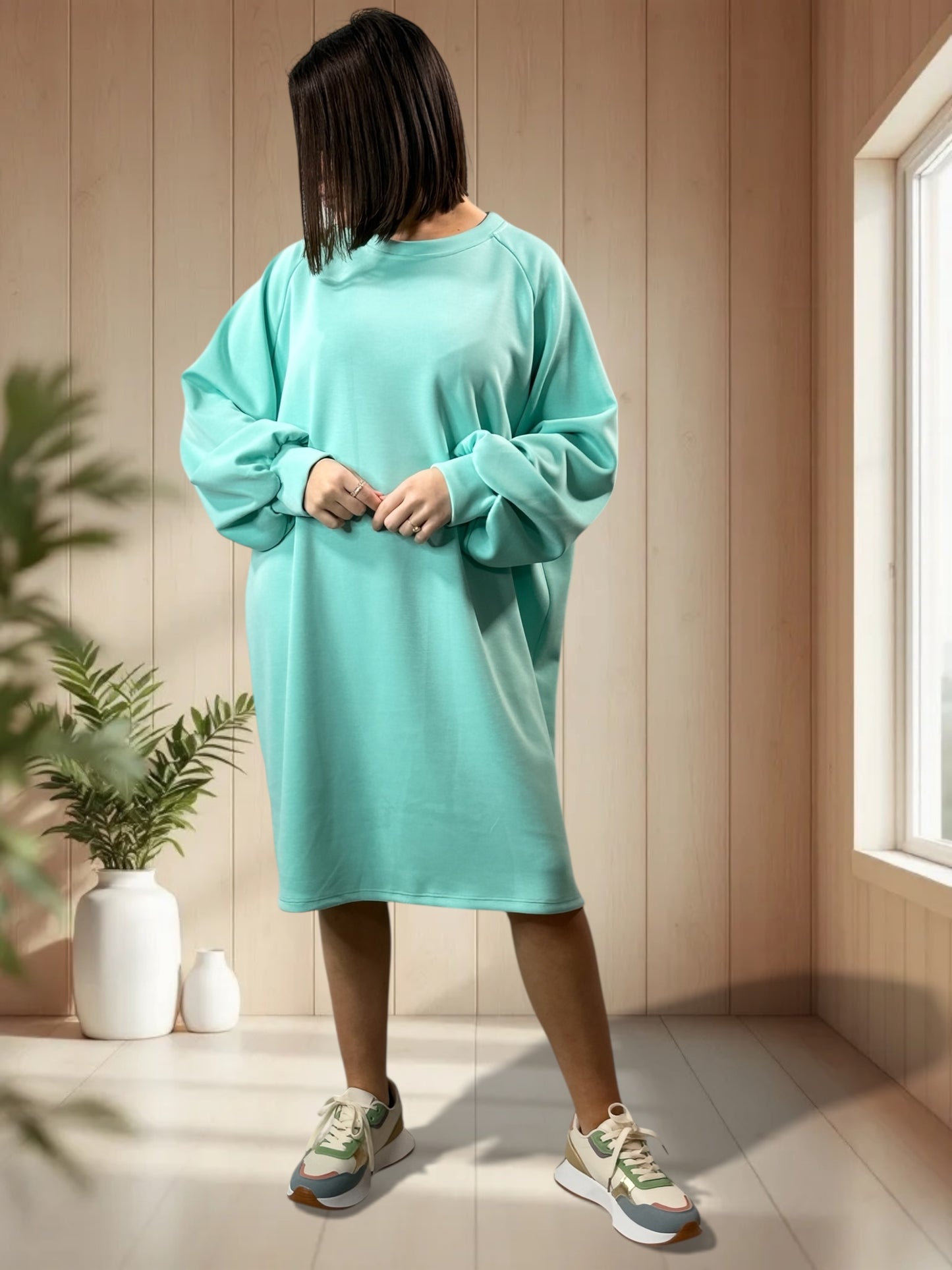 CHRISTINA - ROBE TUNIQUE OVERSIZE EN SWEAT TURQUOISE JUSQU'A LA TAILLE 54/56