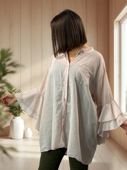 SOLELUNA - BLOUSE ROSE EN COTON OVERSIZE JUSQU'A LA TAILLE 52