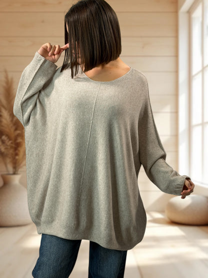 ANOUSHKA - PULL OVERSIZE TAUPE JUSQU'A LA TAILLE 56/58