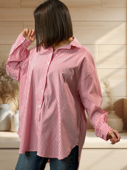 NATALIA - CHEMISE OVERSIZE A RAYURE BRODERIE AU DOS JUSQU'A LA TAILLE 52