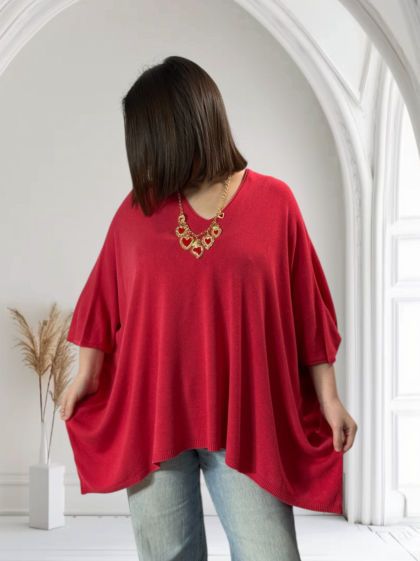 MERINGUE - PULL ROUGE EN MAILLE FLUIDE JUSQU'A LA TAILLE 56/58