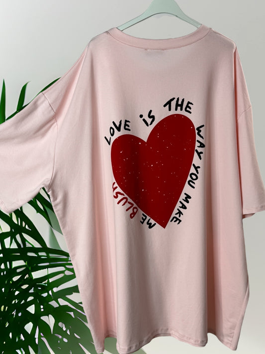 PABLO - LONG T-SHIRT ROSE MOTIF COEUR AU DOS JUSQU'A LA TAILLE 60