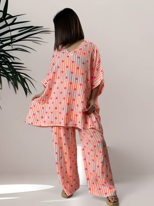 ANGY - PANTALON EN COTON RAYURE ORANGE JUSQU'A LA TAILLE 48/50