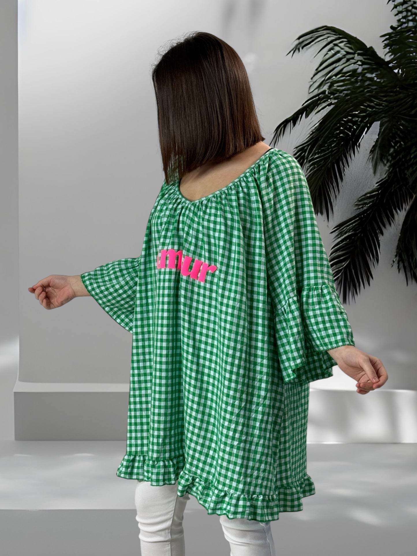 MERYL - TUNIQUE VICHY VERT JUSQU'A LA TAILLE 54/56
