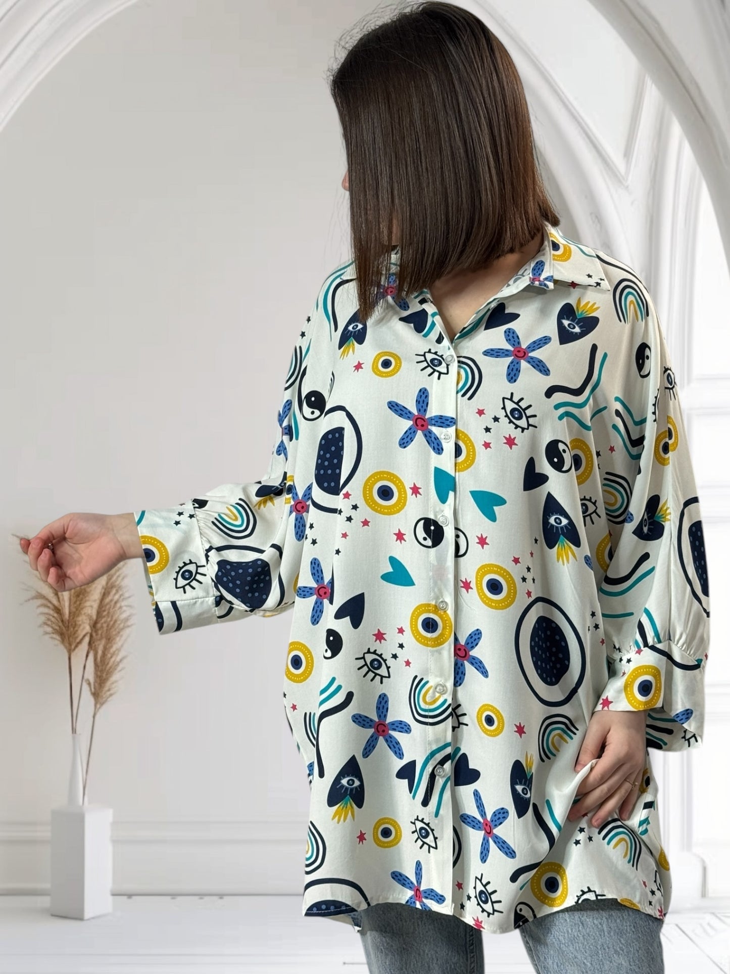 SOLENE - TUNIQUE OVERSIZE A MOTIF JUSQU'A LA TAILLE 54