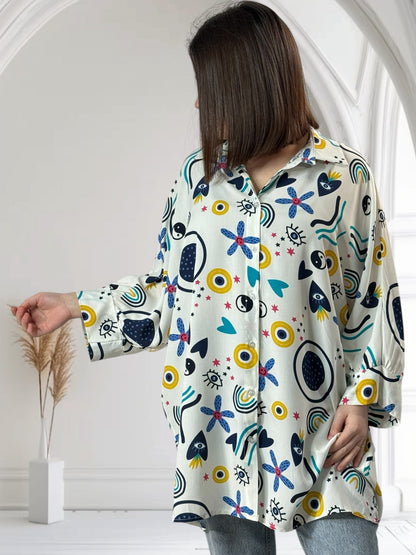 SOLENE - TUNIQUE OVERSIZE A MOTIF JUSQU'A LA TAILLE 54