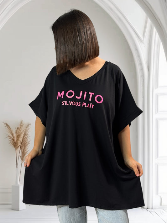 NINO - T-SHIRT NOIR MOTIF MOJITO JUSQU'A LA TAILLE 58