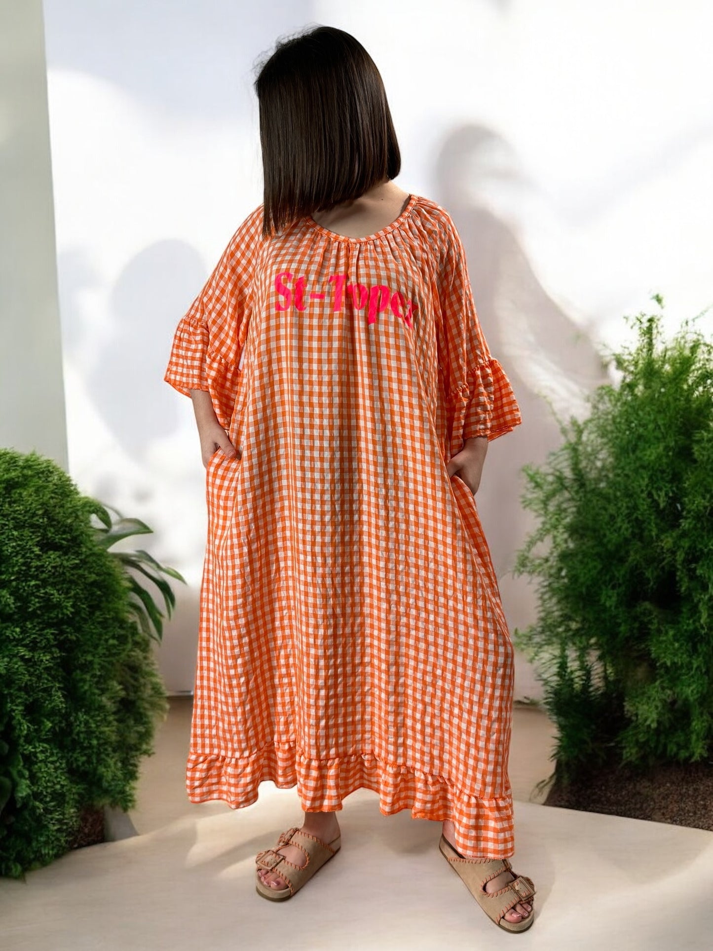 ST TROPEZ - ROBE VICHY ORANGE JUSQU'A LA TAILLE 52