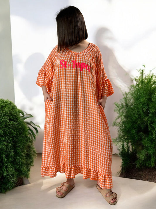 ST TROPEZ - ROBE VICHY ORANGE JUSQU'A LA TAILLE 52