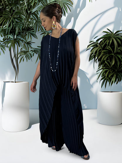 COCKTAIL - ENSEMBLE MARINE TUNIQUE ET PANTALON  OVERSIZE JUSQU'A LA TAILLE 56