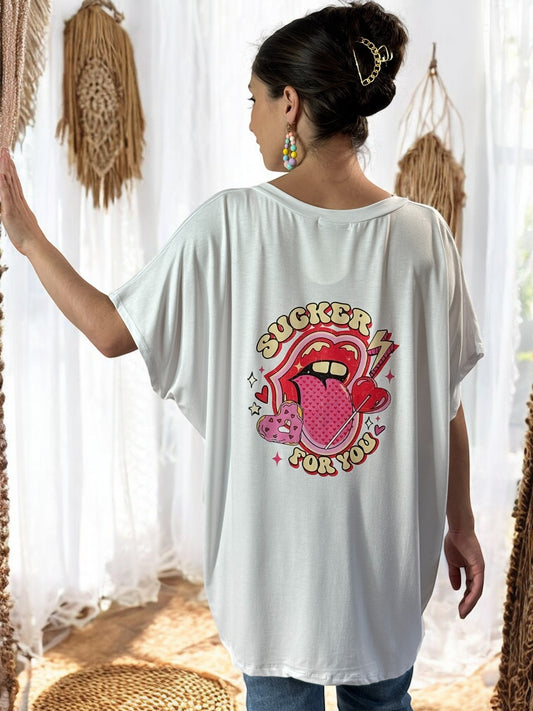 BILLIE - T-SHIRT BLANC EN VISCOSE AVEC MOTIF JUSQU'A LA TAILLE 56/58