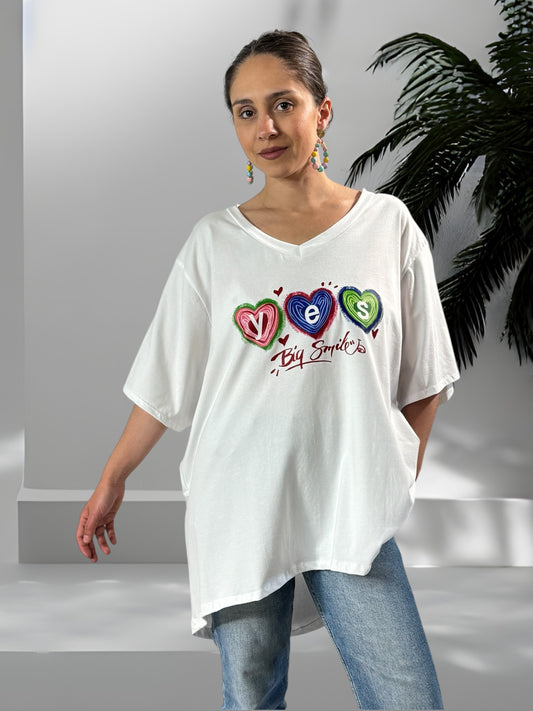 MARIUS - T-SHIRT BLANC MOTIF 3 COEURS JUSQU'A LA TAILLE 56