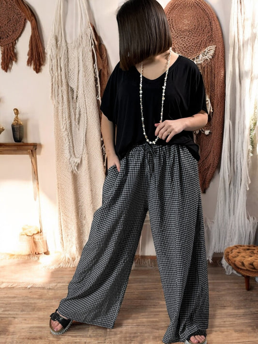 LEO - PANTALON VICHY NOIR JUSQU'A 50