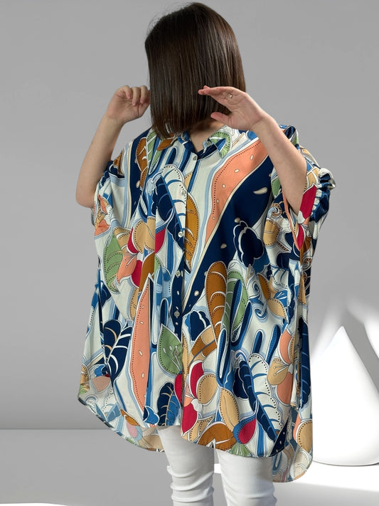 ANELISE - TUNIQUE OVERSIZE MOTIF MARINE JUSQU'A LA TAILLE 58