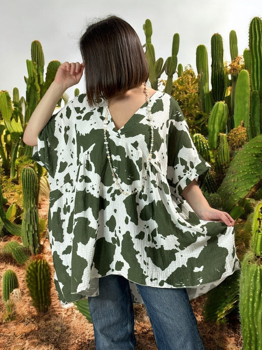 MATHILDE - TUNIQUE OVERSIZE MOTIF KAKI JUSQU'A LA TAILLE 56/58
