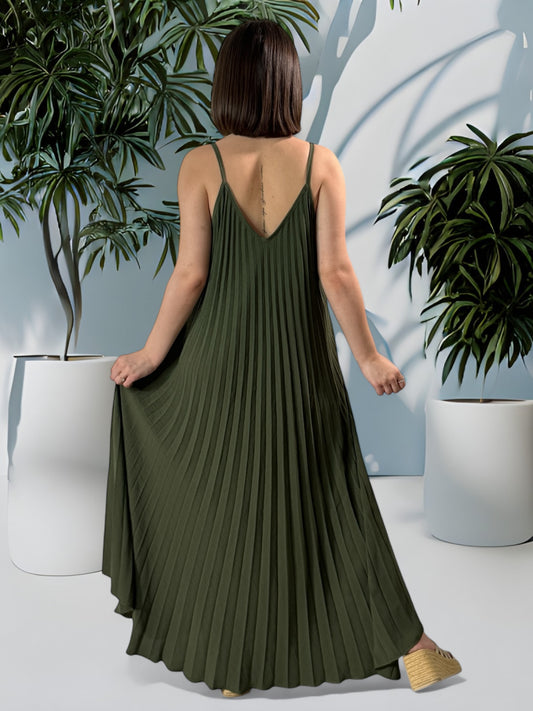 MAROUSSIA - ROBE KAKI PLIS SOLEIL JUSQU'A LA TAILLE 52