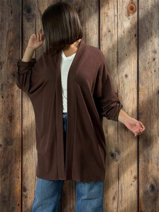 TEDDY - GILET MARRON EN MAILLE OVERSIZE JUSQU'A LA TAILLE 54