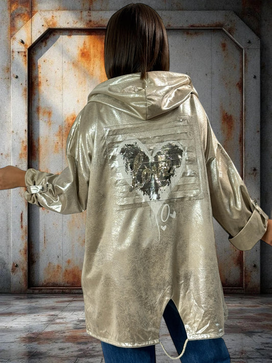 ANGIE - VESTE BEIGE OVERSIZE SCINTILLANTE JUSQU'A LA TAILLE 52/54