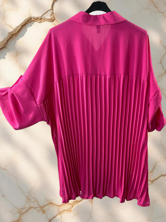 MORGANE - CHEMISE FUCHSIA OVERSIZE PLIS SOLEIL TAILLE 50 A 58/60