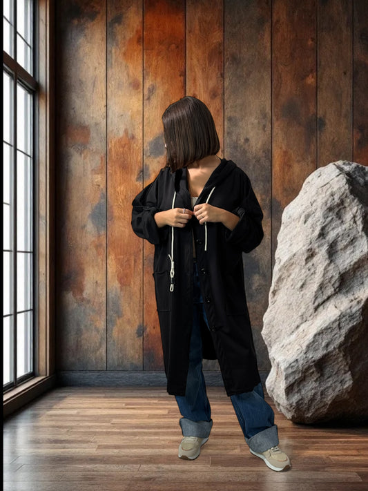 MARISOL - VESTE NOIRE OVERSIZE JUSQU'A LA TAILLE 52/54