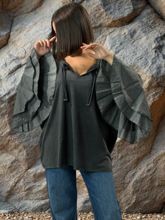 EMILIE - BLOUSE GRISE EN COTON OVERSIZE JUSQU'A LA TAILLE 52