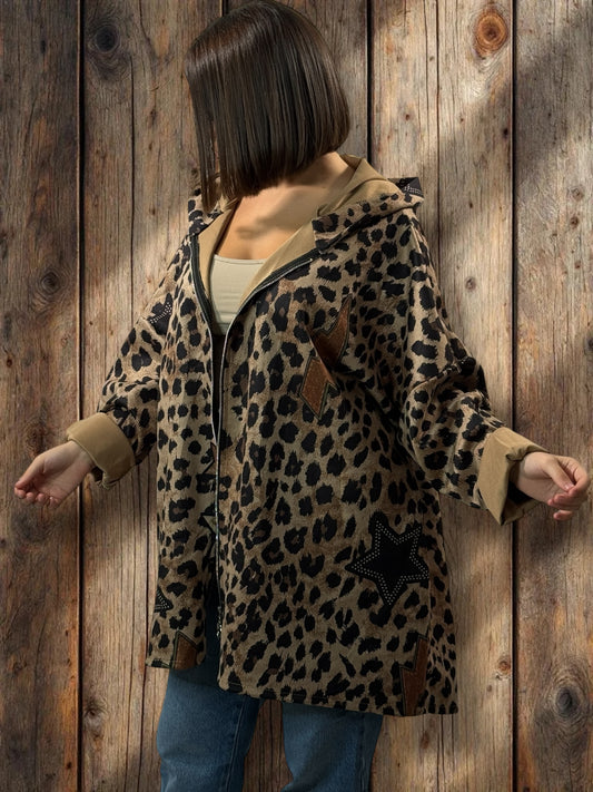 STEFANIA - VESTE LEOPARD EN SUEDINE OVERSIZE JUSQU'A LA TAILLE 54