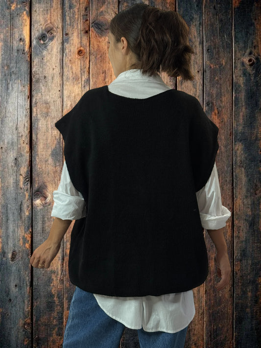 GIANNI - GILET NOIR SANS MANCHE POCHES EN JEAN JUSQU'A LA TAILLE 52