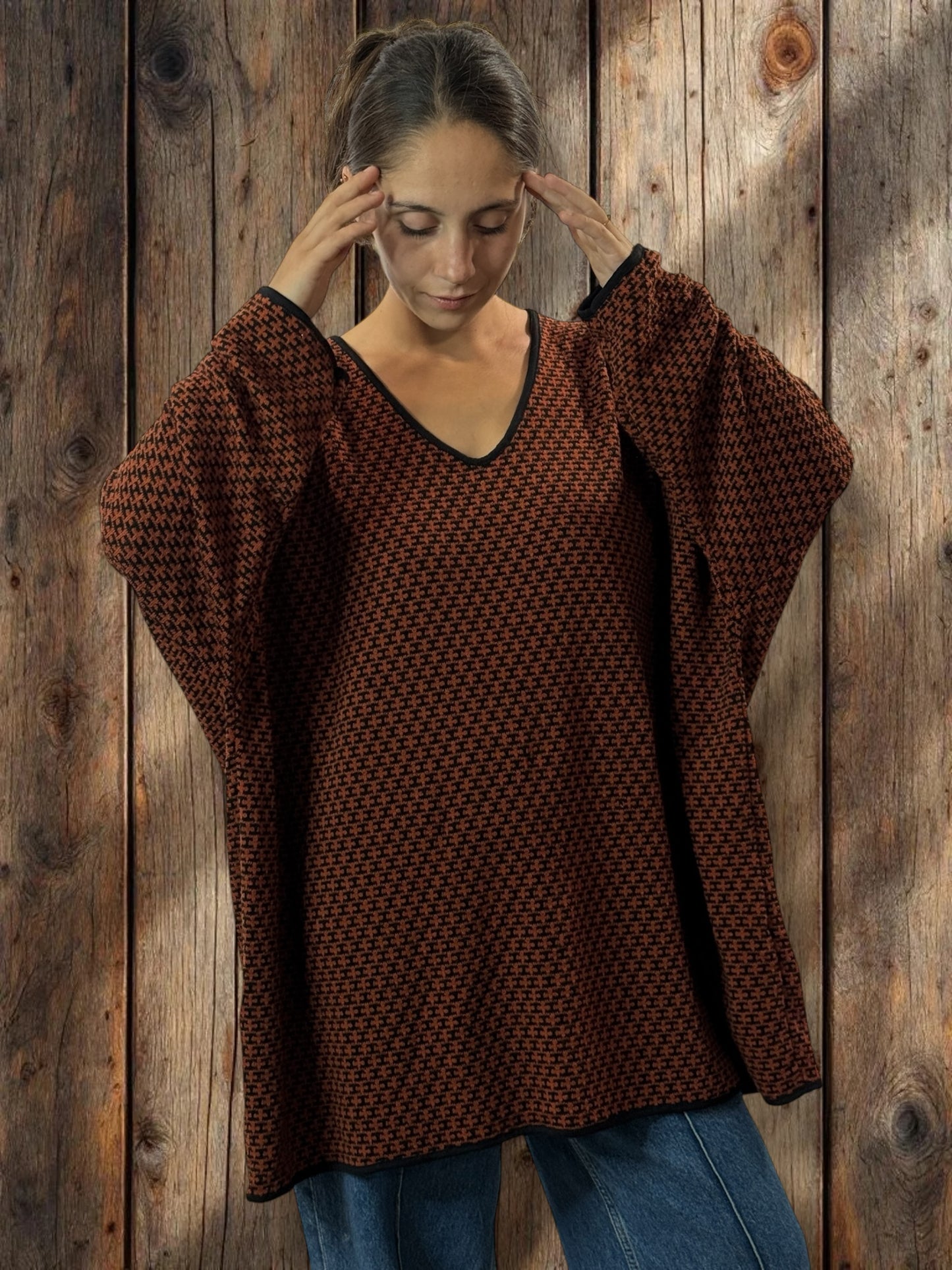 PABLO - PULL EN MAILLE A MOTIF ROUX JUSQU'A LA TAILLE 56