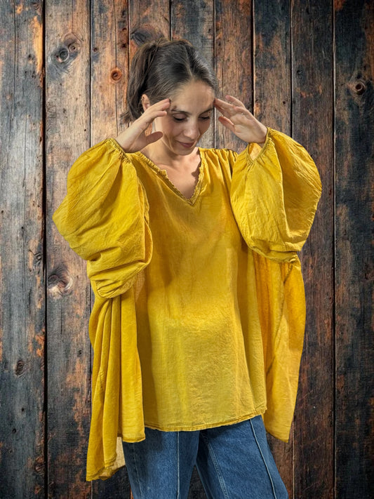 MARION - BLOUSE CURRY EN COTON OVERSIZE JUSQU'A LA TAILLE 56