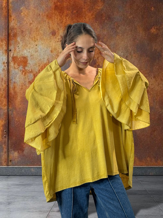 EMILIE - BLOUSE CURRY EN COTON OVERSIZE JUSQU'A LA TAILLE 52