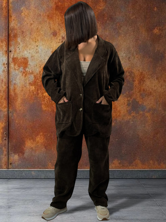 FLAVIE - VESTE MARRON EN VELOURS JUSQU'A LA TAILLE 52