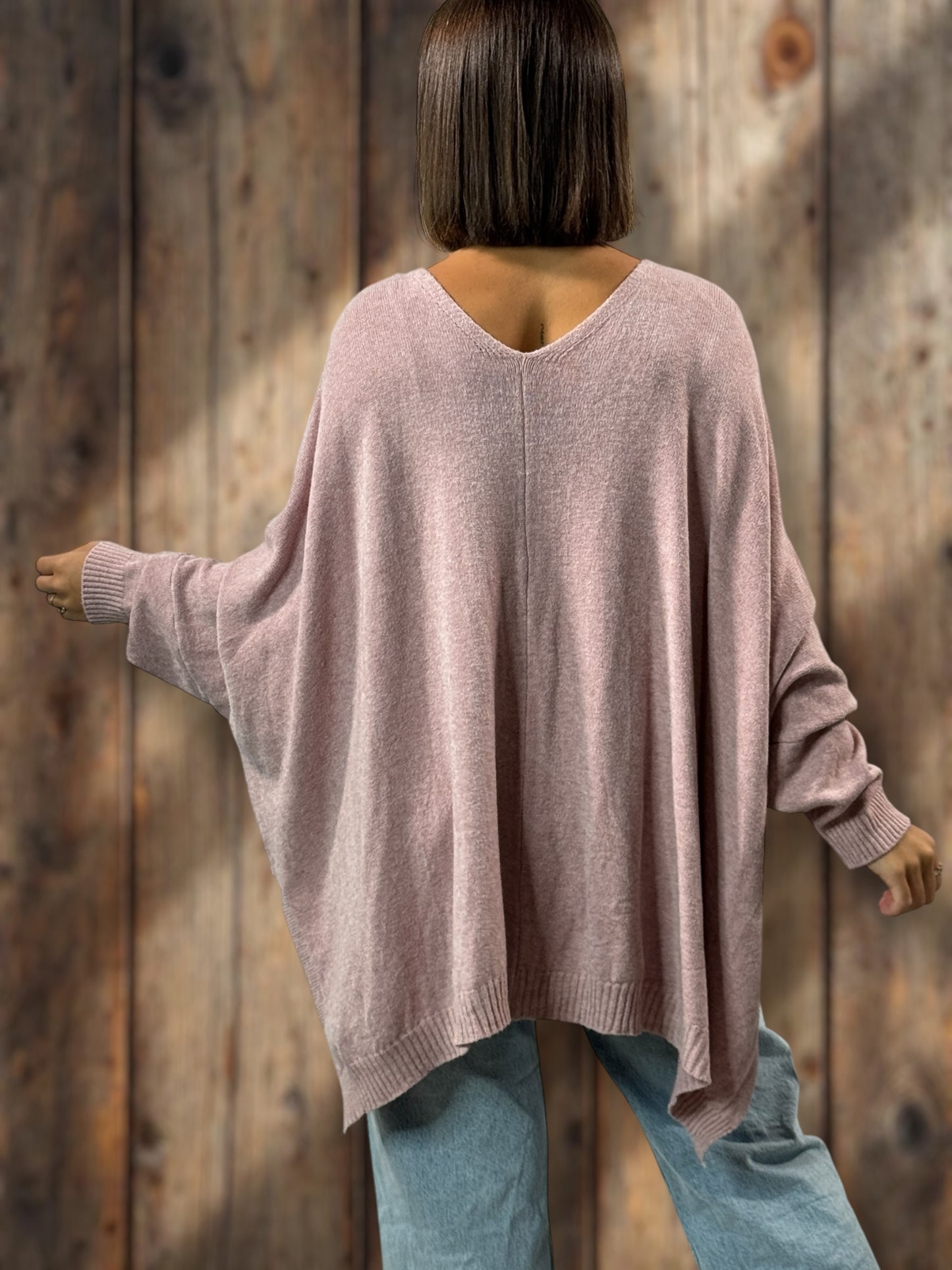 MATHILDE - GILET OVERSIZE ROSE JUSQU'A LA TAILLE 56/58