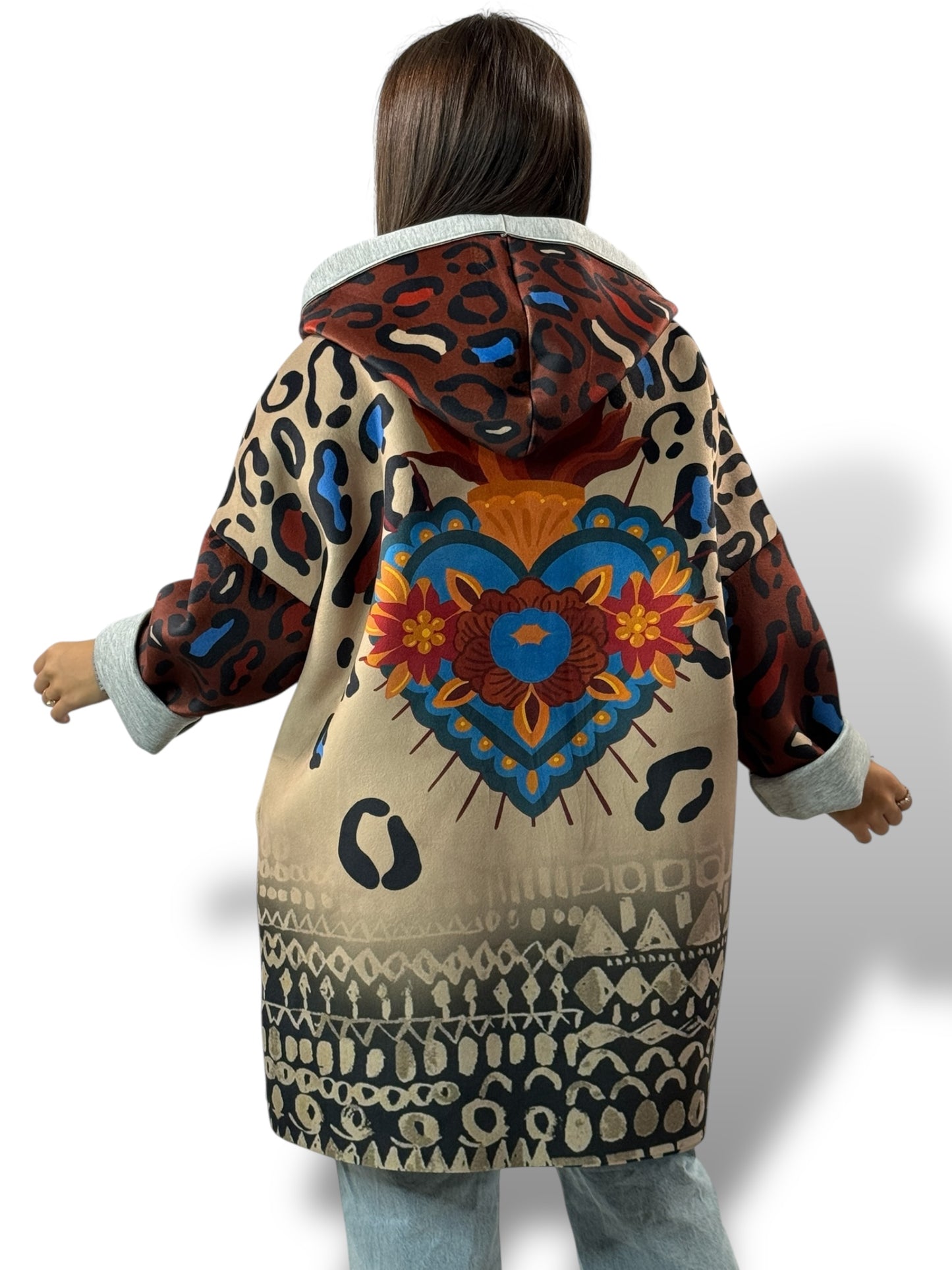 LULU - VESTE A CAPUCHE A MOTIF JUSQU'A LA TAILLE 52/54