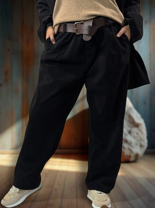 GABBY - PANTALON EN VELOURS NOIR TAILLE 44 A 52