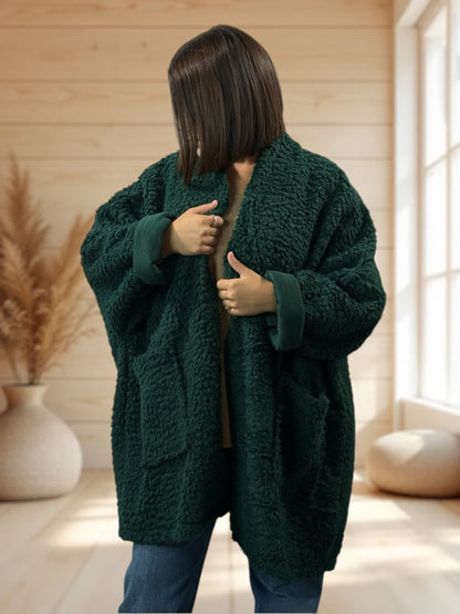 LILIROSE - VESTE OVERSIZE VERTE EN MOUMOUTE JUSQU'A LA TAILLE 56/58