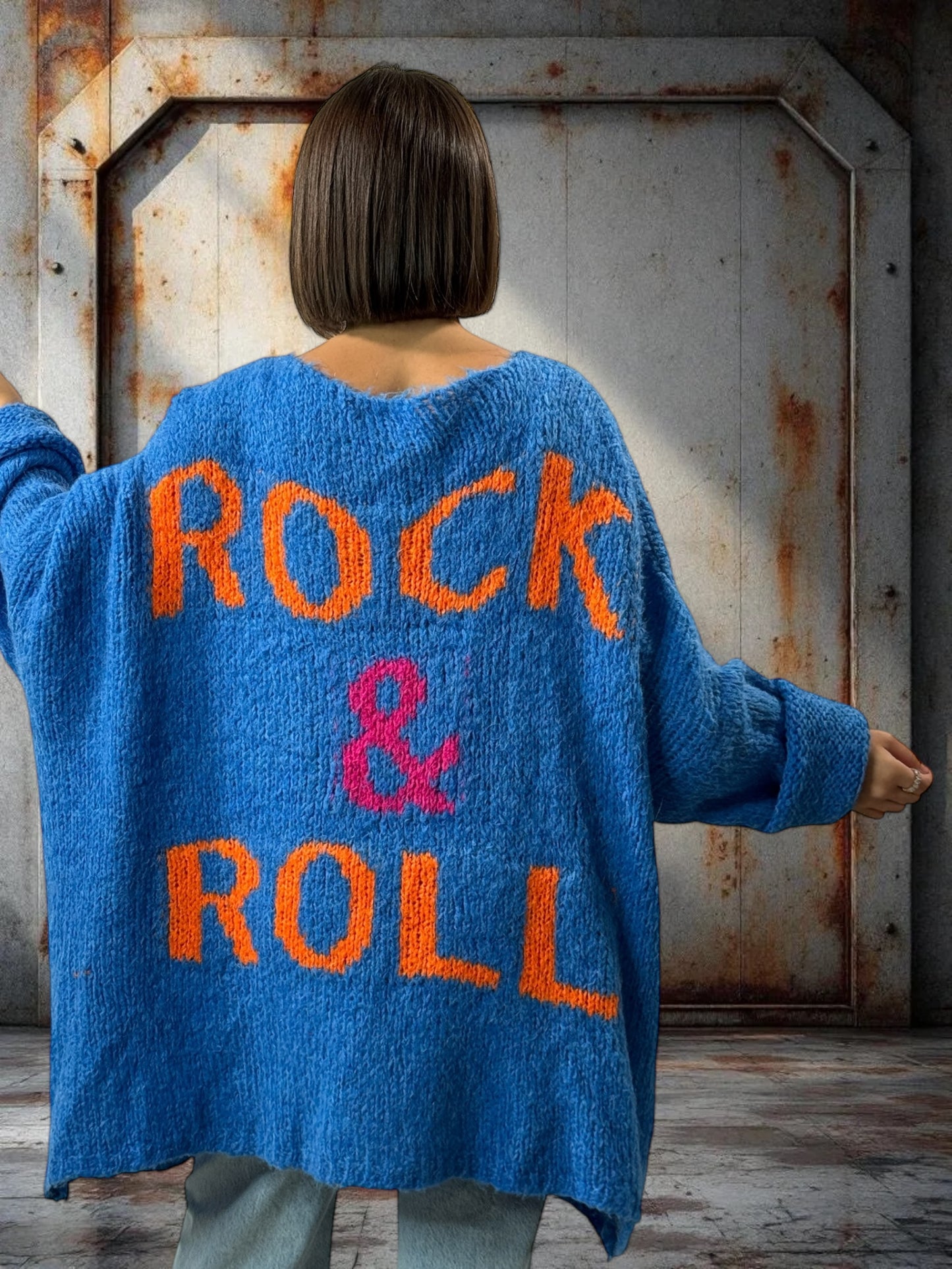 LUCKY - PULL BLEU OVERSIZE JUSQU'A LA TAILLE 56/58