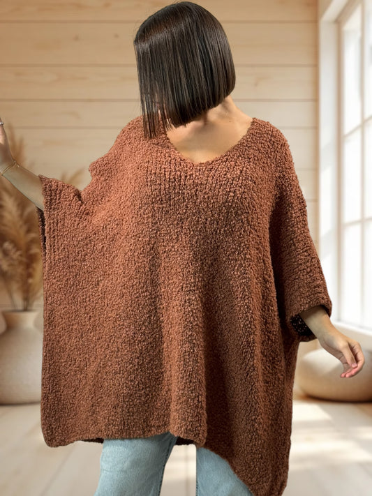 CAMILLE - PULL TERRACOTTA OVERSIZE JUSQU'A LA TAILLE 58