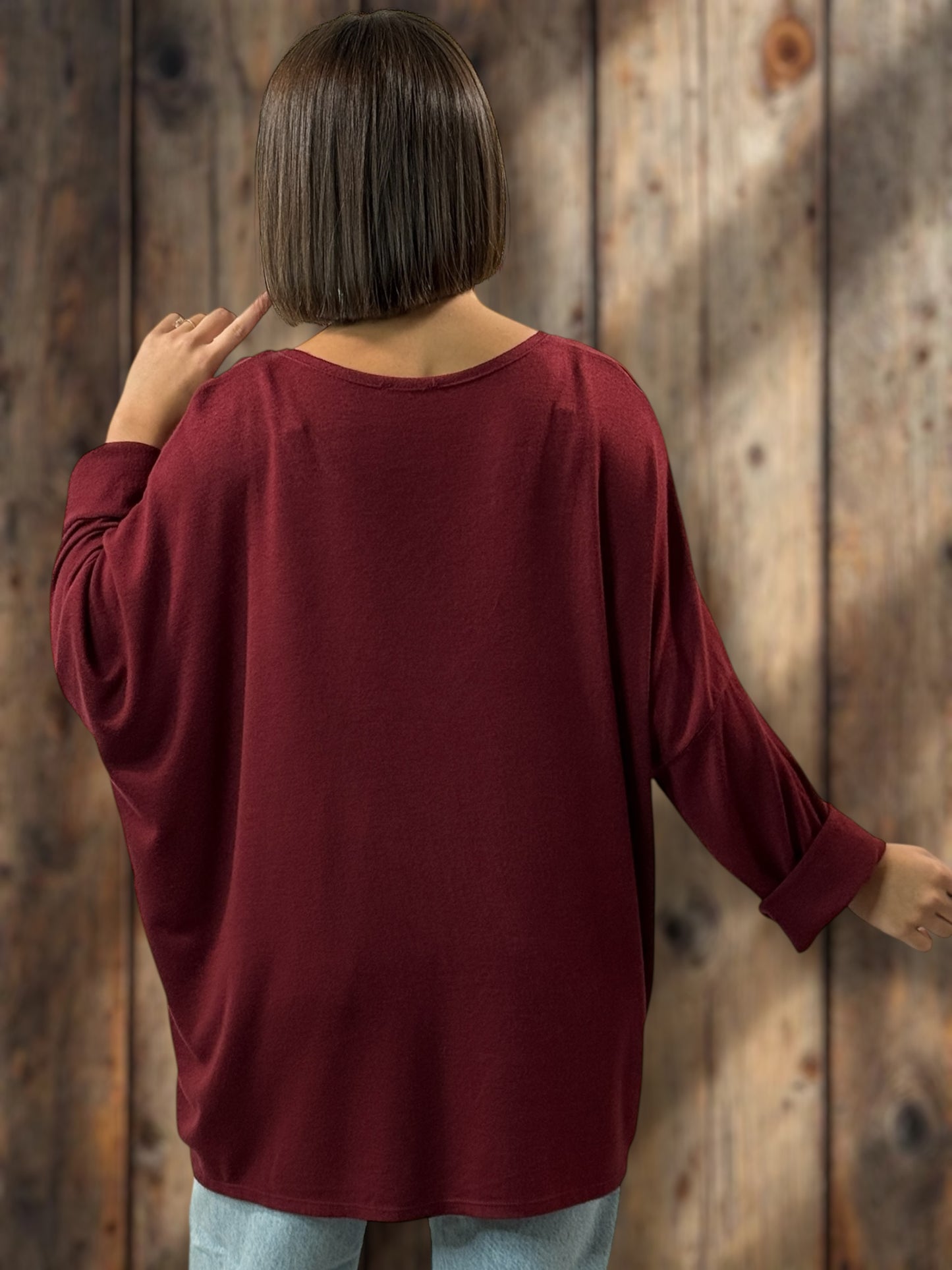 LAURA - PULL BORDEAUX EN MAILLE FLUIDE JUSQU'A LA TAILLE 54