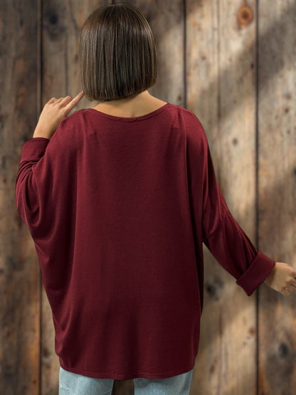 LAURA - PULL BORDEAUX EN MAILLE FLUIDE JUSQU'A LA TAILLE 54