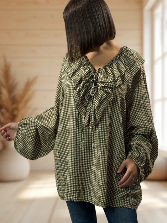 COLINE - BLOUSE A PETITS CARREAUX  JUSQU'A LA TAILLE 52/54