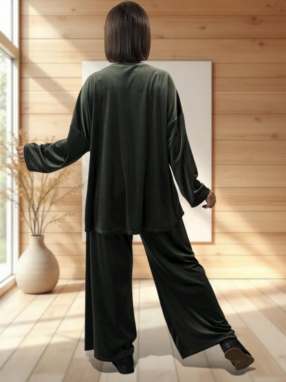 UMBERTO - ENSEMBLE KAKI EN VELOURS STRETCH JUSQU'A LA TAILLE 52/54